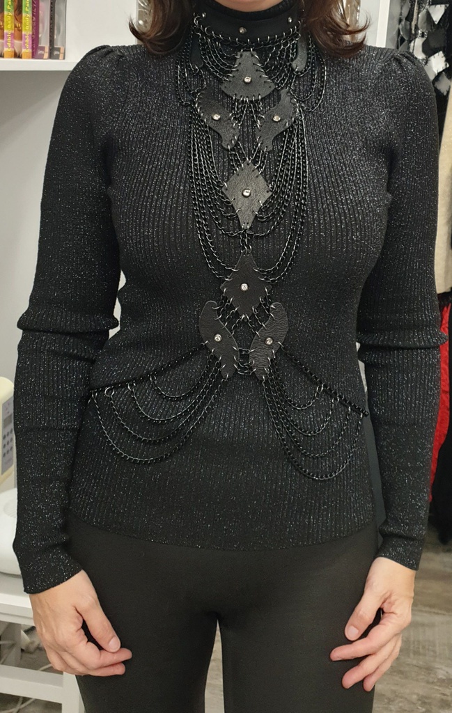 Necklace Princess - cuero negro